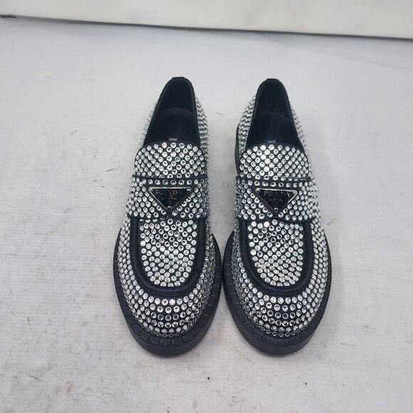 PRADA Rhinestone Embellished Black Loafer - Picture 5 of 12